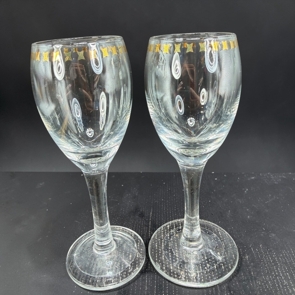 West Elm‎ Gold Star Wine Glasses Set of 2 Clear Stemmed Glassware Holiday Clear